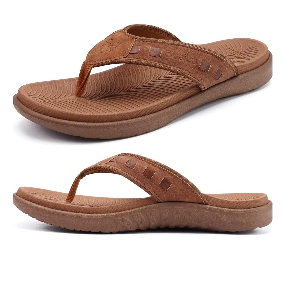 KuaiLu Flip Flops Women Size 8 Brown Adjustable Strap Comfort Beach 001